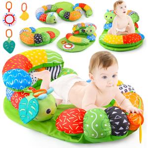 ARANEE 2-in-1 Tummy Time Mat & Seated Support Pillow Baby Toys 6-12 Months, Baby Tummy Time Toys Sit Me Up Floor Seat for Newborns and Older Babies, with Detachable Support Pillow and Toys (Green)