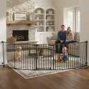 Mumeasy 126" Extra Wide Baby Gate for Doorways, Stairs & Fireplace, Auto Close Safety Dog & Pet Gate with Walk Thru Door, Childproof Fence for Hallway Kitchen House Indoor Outdoor,5 Metal Panels,Black