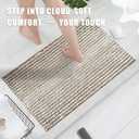 HDFK Bath Mat & Bathroom Rug - Machine Washable Soft Chenille Shower Carpet, Maximum Absorbency Non-Slip with Odorless Hot Melt Base, Slim Striped Design for Bathtub Floors (24x16 Inch, Tan & White)