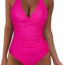 SUUKSESS Women Sexy Halter Tankini Bathing Suit Slimming Tummy Control Swimsuit (Medium, 06 Hot Pink)