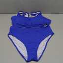 Tempt Me Women Two Piece Scoop Neck Bikini Crop Top Swimsuit Sporty High Waisted Bathing Suit, XL, Blue