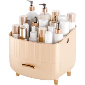 Makeup Organizer Countertop Vanity with Drawers Cosmetic Skincare Bathroom Storage Gift for Women Teens Girls (Beige)