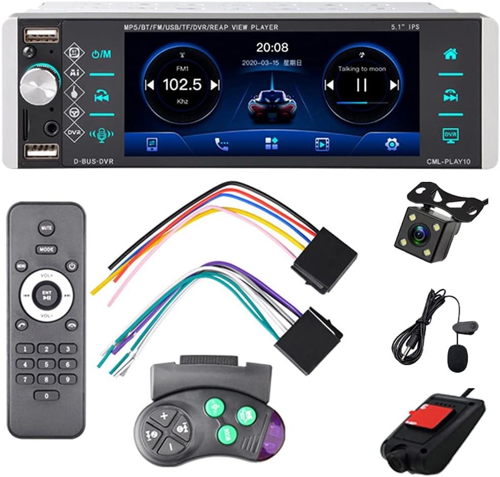 Car Stereo Bluetooth,Car FM Radio, Bluetooth Hands-Free Receiver Car MP3 Player with Steering Wheel Control Support AM/RDS/AUX/4 USB Ports/SD/AI Voice Control/Mirror Link with DVR Rear Camera MIC