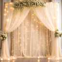 20x8ft Champagne Tulle Backdrop Curtain with Lights String for Parites, Sheer Backdrop Curtains for Wedding Baby Shower Birthday Party Photo Shoot Decorations (20ft x 8ft(4 Panels 5*8ft))