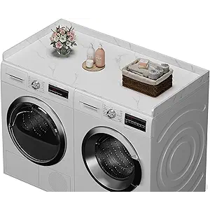 efluky Washer Dryer Countertop, Wood Countertop with Edge Rails for Laundry Room Organization and Storage, Washer Dryer Topper for Laundry Room, 27.5" x 54" White Marble