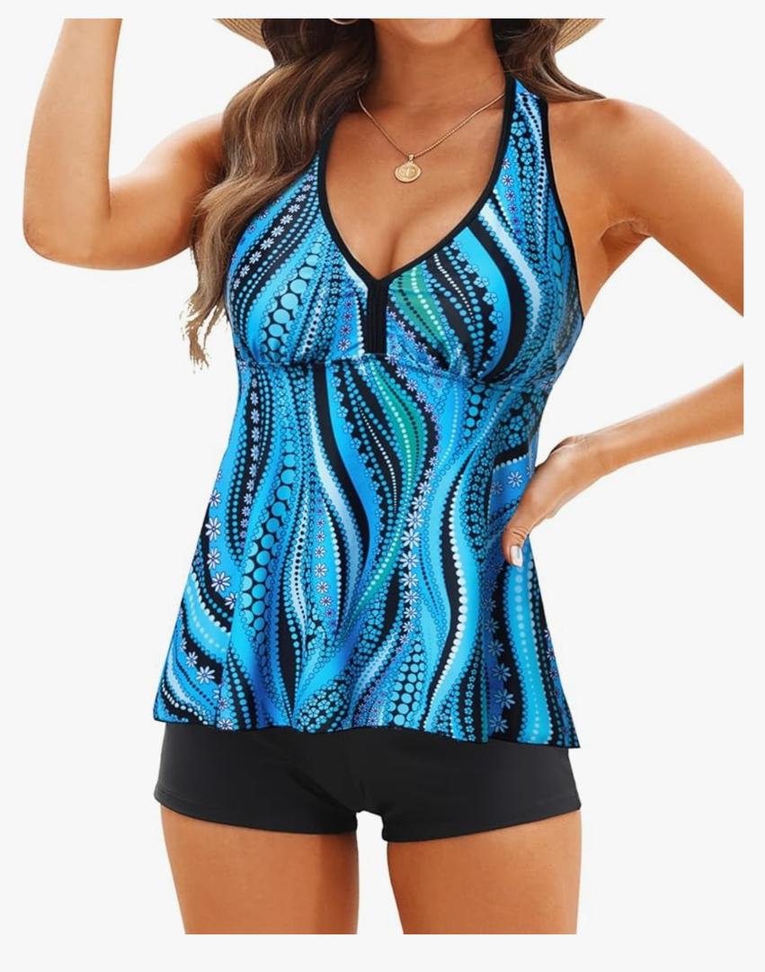 Tempt Me Women Two Piece Tankini Swimsuit Racerback Bathing Suits Tops with Shorts High Waisted, Size XL