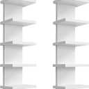 2 Pack 5 Tier Wall Shelf Unit - Narrow Smooth Laminate Finish - Vertical Column Wall Decor Mount Floating Storage Home Decor Organizer Tall Tower Utility Shelf for Bedrooms, Living Rooms,White