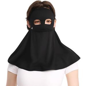 Women Anti UV Full Face Cover UPF 50+ Summer Face Mask Breathable Sunscreen Sports Face Covering SLF5M046T (Black)
