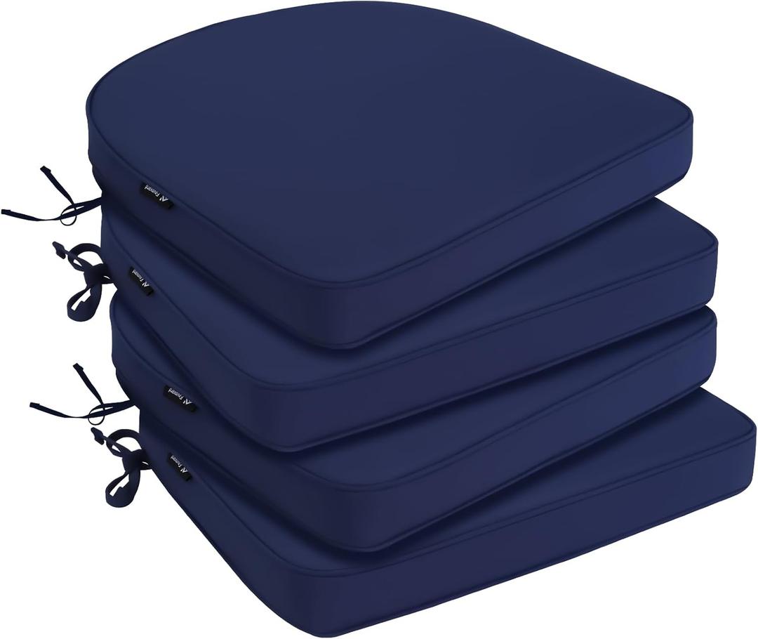 Outdoor Chair Cushions 17"x16"x2" Set of 2 Waterproof Seat Cushion for Patio Furniture with 3-Year Fade Resistant Removable Cover Attach Straps Hidden Zipper Round Corner for Yard Garden (Navy Blue)