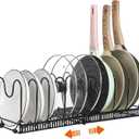 ROOHUA Pot Rack -Expandable Pan Organizer for Cabinet, Lid Holder with 10 Adjustable Compartment for Kitchen Cabinet Cookware Baking Frying Rack (Black)