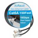 Cat 6 Patch Cable 150 feet, Slim Cat6a Ethernet Cable 10Gbps 550Mhz, UTP Pure Copper Ethernet Cable Cat6, Flexible Thin Cat6a Patch Cable for Network Devices Setup, Black