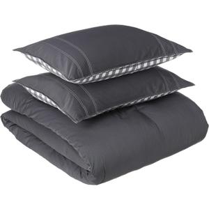 Eddie Bauer - Queen Comforter Set, Reversible Cotton Bedding with Matching Shams, Pre-Washed for Added Softness (Kingston Charcoal, Queen)