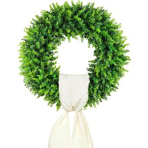 DDHS 20'' Boxwood Wreaths Front Door Artificial Spring Wreath. Wreaths for Front Door Farmhouse Wedding Green Year Round Indoor Outdoor for Summer Wreath St Patricks Day Decorations -(Hello Sign)