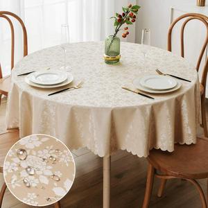 Smiry Round Table Cloth, Waterproof Heavy Duty Vinyl Tablecloths, Wipeable Washable Table Cover for Kitchen and Dining Room (Beige, 60" x 60")
