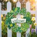 2 x St Patricks Day Door Decorations, Shamrock Wooden Sign for Saint Patrick's Day Decor, Shamrock Hanging Decoration for Front Door and Wall (Light yellow)