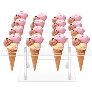 Acrylic Ice Cream Cone Cupcake Stand with 16 Holes - Great for Birthday Parties and Celebrations,Hole Diameter of 1.5 Inches