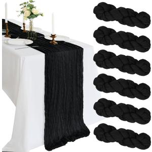 6 Pack 10FT Black Cheesecloth Table Runner 120 Inch Long Gauze Rustic Boho Spring Cheese Cloth Table Runner Sheer Fabric Decorations for Holiday Party Wedding Banquet Bridal Baby Shower Dcor