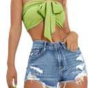 COZYEASE Women's Ripped Raw Trim Denim Shorts Plain Zipper Fly Straight Leg Jean Shorts (Blue, S)