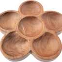 Karma, Acacia Wood Shaped Serving Bowl, Shaped Wooden Compartment Divided, Wood Accent-Plates Divided Dessert Dish Serving Trays Platters, Flower