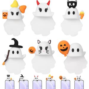 Ghostees Mystery Phone Buddy, Stick-On Halloween Ghost & Pumpkin Phone Topper, Halloween Cute-Ghost Phones Charm Cute Cling Decoration For All Smartphone(6Pcs)