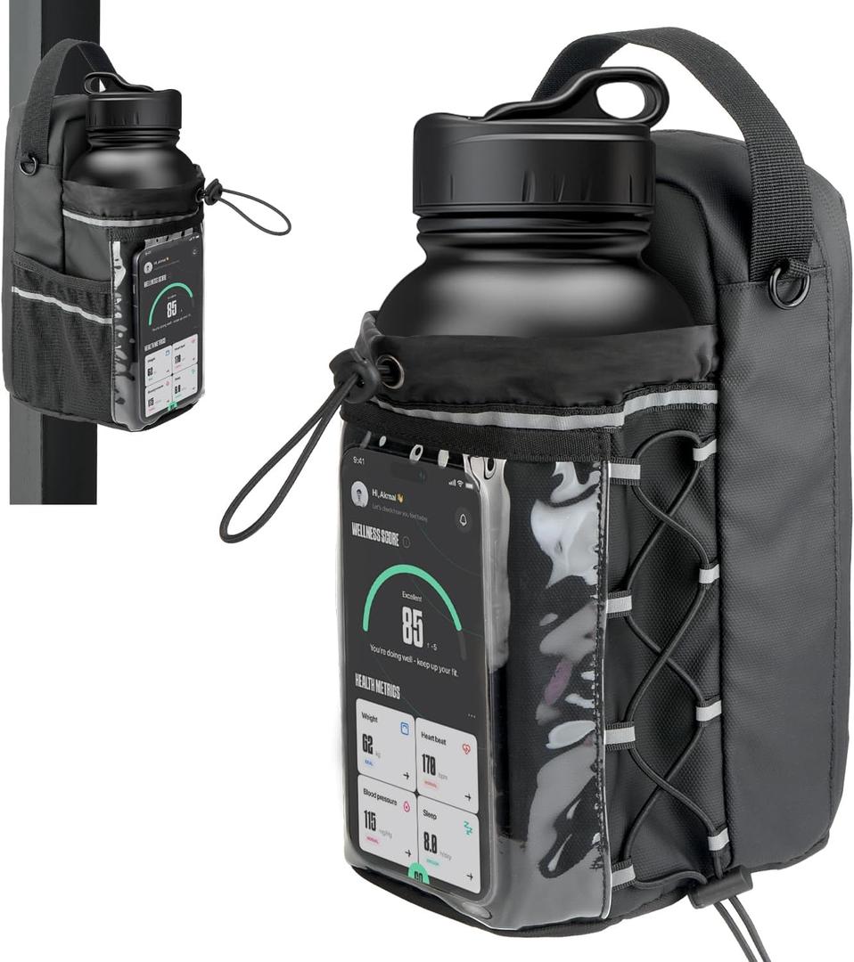 TAEYONK Magnetic Gym Bag for Men & Women, Magnetic Gym Water Bottle Bag with Touch-screenable Phone Pocket, Small Gym Pouch with 5 Strong Magnets, Sling Gym Bags for Fitness, Travel, Sports