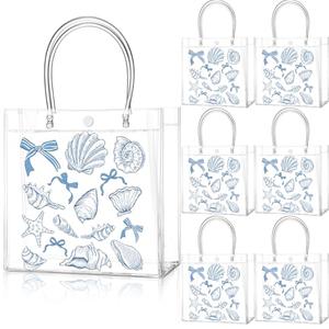 Teenyyou 24 Pcs Ocean Seashell Beach Gift Bags with Handles Starfish Shell PVC Gift Bags Candy Treat Tote Party Favor for Birthday Party Supplies