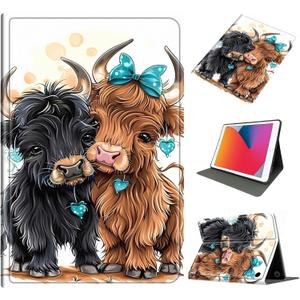 Case for Fire HD 8 & HD 8 Plus Tablet (12th/10th Gen, 2024/2022/2020), Slim PU Leather Folio Cover with Stand & Auto Wake/Sleep, Shockproof Protection for Fire HD 8 8-Inch Tablet, Cute Highland Cows