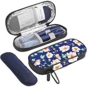 Gelozid Insulin Cooler Travel Case Diabetic Medication Insulated Cool Organizer with 2 Reusable Ice Packs for Insulin Pen and Other Diabetic Supplies, for The Daily Life and Trip, White Flower