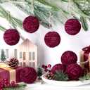 Hungdao 9 Pcs Burgundy Christmas Ornaments Velvet Ball Flocked Chenille Christmas Tree Ball Ornaments Decorative Xmas Hanging Decoration for Xmas Tree Decor, 2.36 Inch