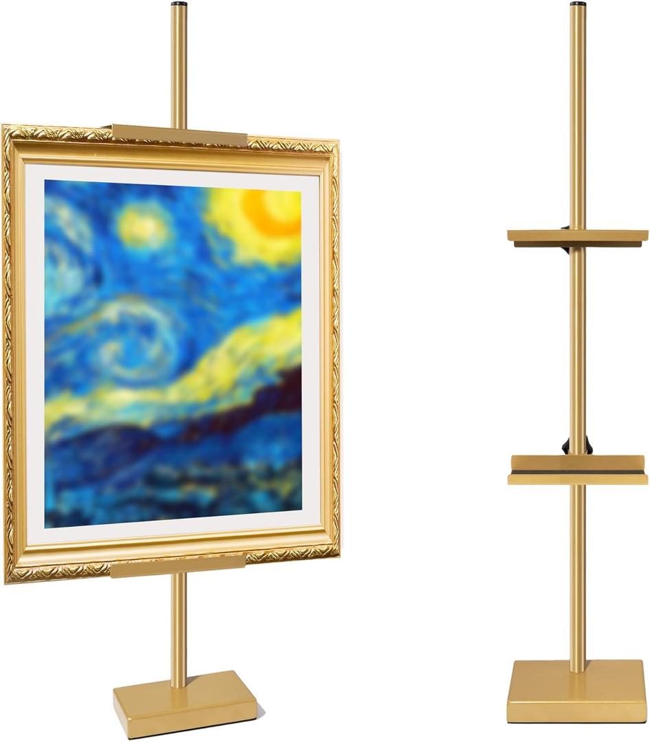 GRETJOB Adjustable Tabletop Easel Stand, 29" Picture Easels for Display Metal Picture Frame Holder Stand Table for Art, Photo (Gold)