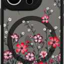 LUHOURI for iPhone 14 Pro Max Case Cute - Wireless Charing Compatible,Trendy Floral Design for Women Girls,Military-Grade Shockproof Not-Slip Matte Phone Cover, Vibrant Red Wildflowers