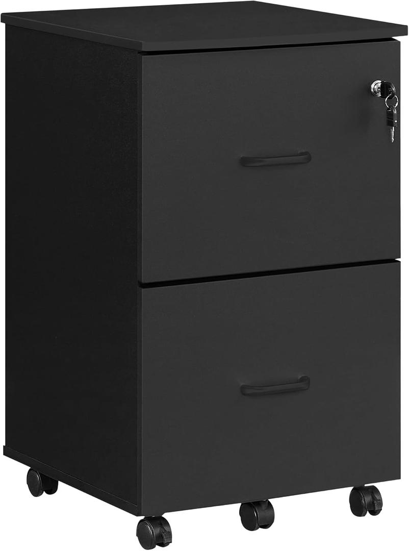 VASAGLE 2-Drawer File Cabinet, Locking Filing Cabinet for Home Office, Small Rolling Printer Stand, A4, Letter-Size Hanging Files, Assembly Required, Black ULCD027T16V2, 16.9"D x 17.5"W x 28.3"H