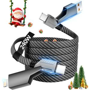 USB C Cable, 240W MAX 4 in 1 Charging Cord 5FT with E-Mark Chip, Fast Charging USB A/C to C/Lightning Cable for iPhone 17/16/15/14/13 Series, MacBook/Pad/Android/Tablets and More, iPhone Charger Cord