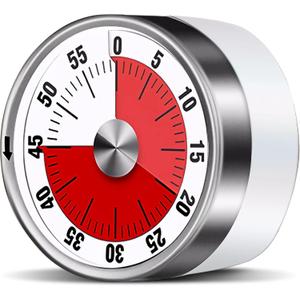 Visual Kitchen Timer for Cooking and Kids with Loud Alarm, Classroom Timers for Desk, No Batteries Required, Mechanical Desk Timer, Magnetic Egg Timer for Study, Chef Clock, Stainless Steel, Countdown