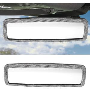  SCUARI Bling Rear View Mirror,Car Accessories Rhinestone Crystal Clip-On Auto Mirrors, Bling Car Accessories for Women,Automobile Mirror with High Definition Glass, Suitable for Most Cars,SUVs, (Silver)