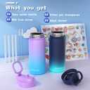 Gonfoam Kids Water Bottle, 2-Pack 16oz Water Bottles with Stickers and Straw, Stainless Steel Vacuum Insulated cup, Kids Water Bottle for School, Gifts for Boys and Girls(Blue/Purple)