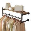 OLDRAINBOW Industrial Pipe Clothing Rack with Shelves,Wall Mounted Clothes Rack with Shelf with Hanging Rod,30'' Pipe Shelving Floating Shelves Garment Rack
