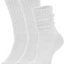 Women's Slouch Crew Socks Retro Solid Scrunch Boot Chunky Ribbed Cozy Cotton Calf Socks 3 Pack Size 5-11
