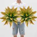 Ttranewsoo Artificial Plants Outdoor Faux Plant,Artificial Agave Faux Hostas Outdoor Uv Resistant Artificial Plants Indoor Fake Plant Artificial Agave Plant Indoor(2pcs, 28") Yellow