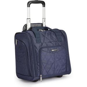 Amazon Basics Underseat Carry On Luggage with Wheels - 14" Rolling Travel Bag, Navy Quilted