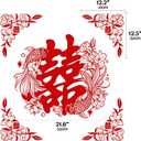 2-Piece Double Happiness Static Cling Decal Set - Red Chinese Wedding & Home Decoration, Glass Stickers for Living Room & BedroomLarge Traditional Chinese Wedding Dcor