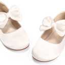 PANDANINJIA Toddler/Little Kid Girl's Angela Dress Mary Jane Ballet Flats Bow Flower Girl Wedding Party Ballerina Flat Shoes, Size 3