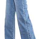 Kedera Women's High Waisted Jeans Stretchy Pearl Beaded Jeans Wide Leg Casual Denim Trousers Y2K Trendy Baggy Pants (Medium, Blue)