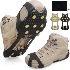 Ice Cleats Snow Traction Crampons for Shoes and Boots,11-Stud Ice Cleats Walking Traction Grips Anti-Slip Ice Snow Grippers Over Shoe for Women Men Walking on Snow and Ice