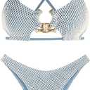 ZAFUL Women's Sexy Cutout Bikini Set High Cut Textured Metal Ring Cheeky Swimsuit Two Piece Bathing Suit (Large, Blue-315)
