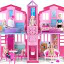 My Dreamy Doll House, Dollhouse Playhouse with Large Rooms & Big Furnitures, Including Elevator, Foldable Dolls House Toys Gifts for Girls Kids Ages 3+