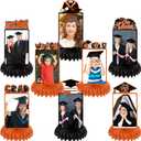 8 Pcs Graduation Party Decorations Class of 2026 Graduation Honeycomb Centerpieces Table Decor Grad Photo Display Congrats Grad Table Toppers for Party Favor(Black Orange)