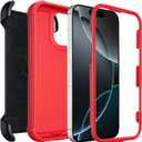 for iPhone 16 Pro Max Phone Case with Belt Clip Holster Kickstand, Shockproof Heavy Duty Rugged, 2 Layers of Sturdy, Cases for iPhone 16ProMax, for Protective i Phone Case 16 Pro Max Defender Red