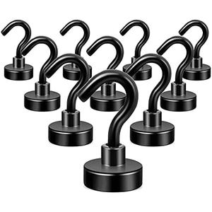 Neosmuk Black Magnetic Hooks,30lb+ Heavy Duty Earth Magnets with Hook for Refrigerator, Extra Strong Cruise Hook for Hanging, Magnetic Hanger for Curtain, Grill (Black, 10 Pack)