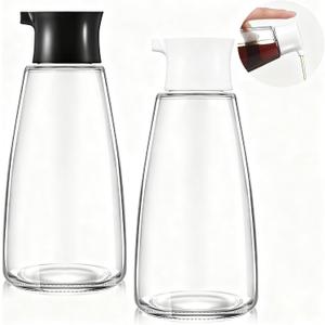 2 Pcs 9.6 oz Cruet Dispenser for Olive Oil Vinegar Soy Sauce Dispenser Bottle Glass Soy Sauce Container Oil Bottle for Kitchen Cooking Barbecue (Black, White)